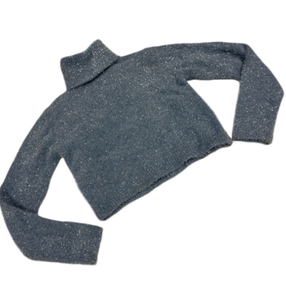 Zara Girls Blue Silver Metallic Fuzzy Turtleneck cropped Sweater 11-12Y NWOT - Picture 1 of 7